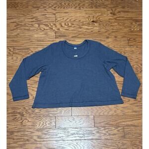 Old Navy Women's Navy Blue Long Sleeve Waffle-Knit Crop Top T-Shirt, Sz XXL
